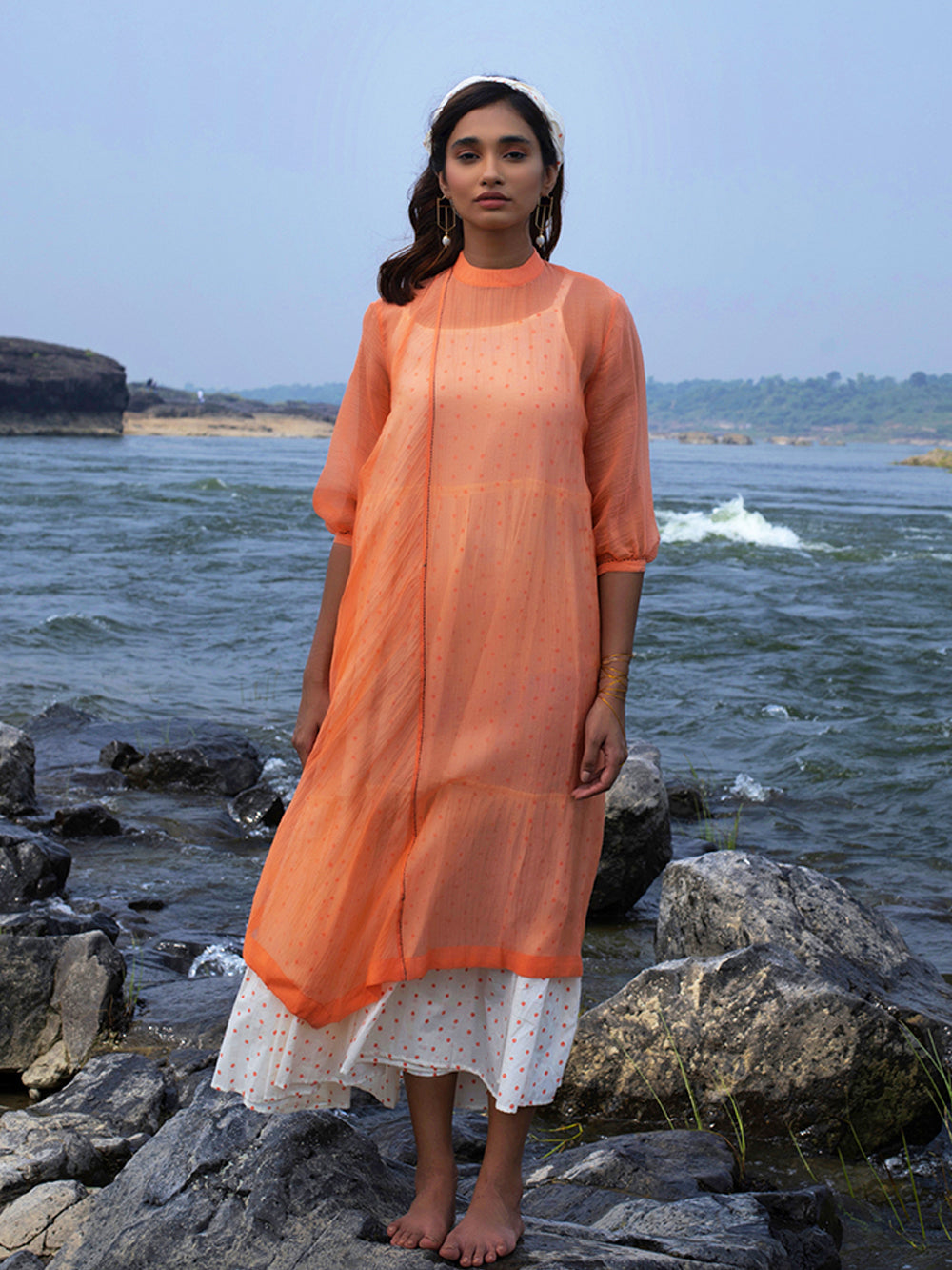 Peach Chanderi Dress