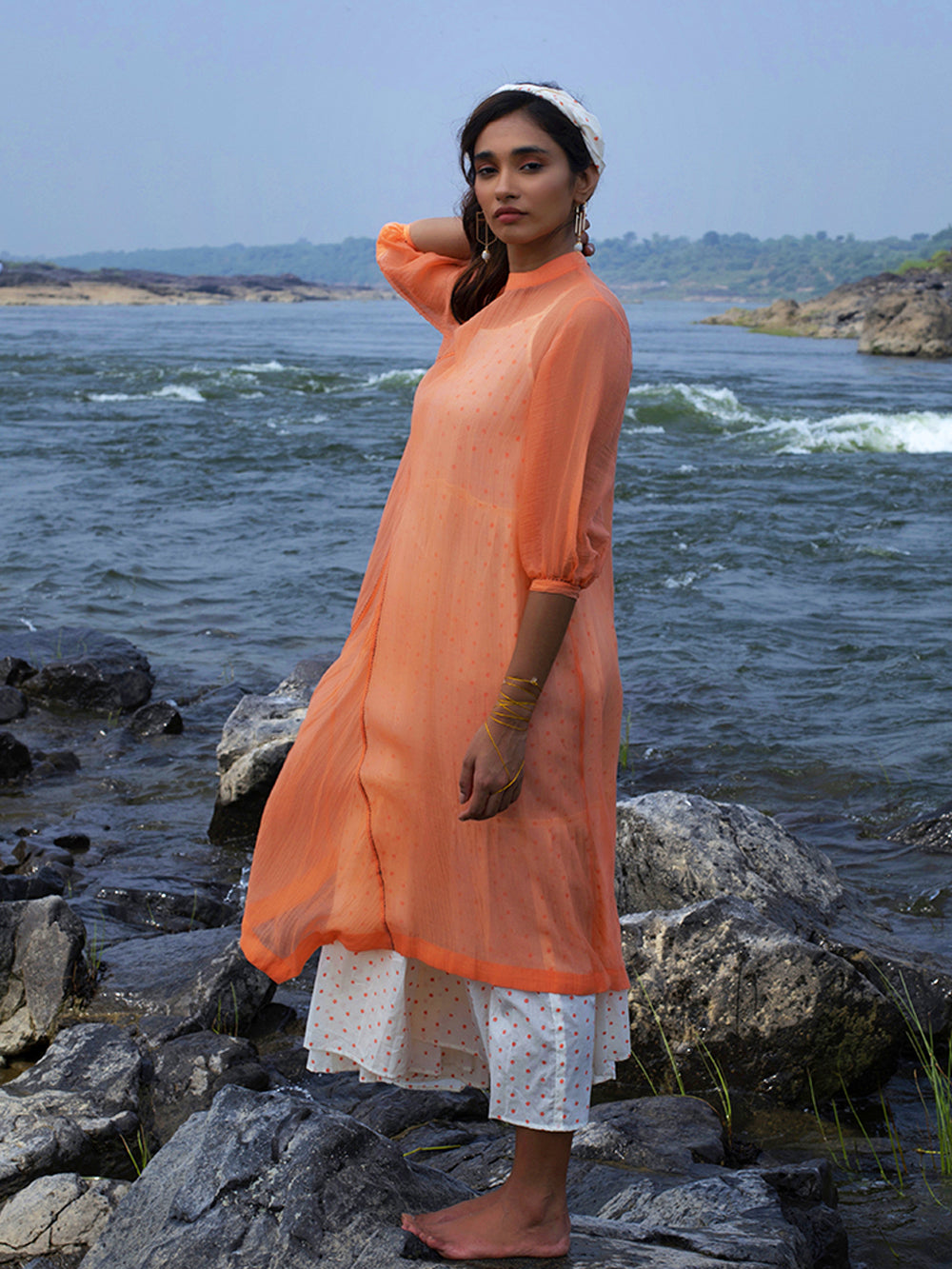 Peach Chanderi Dress