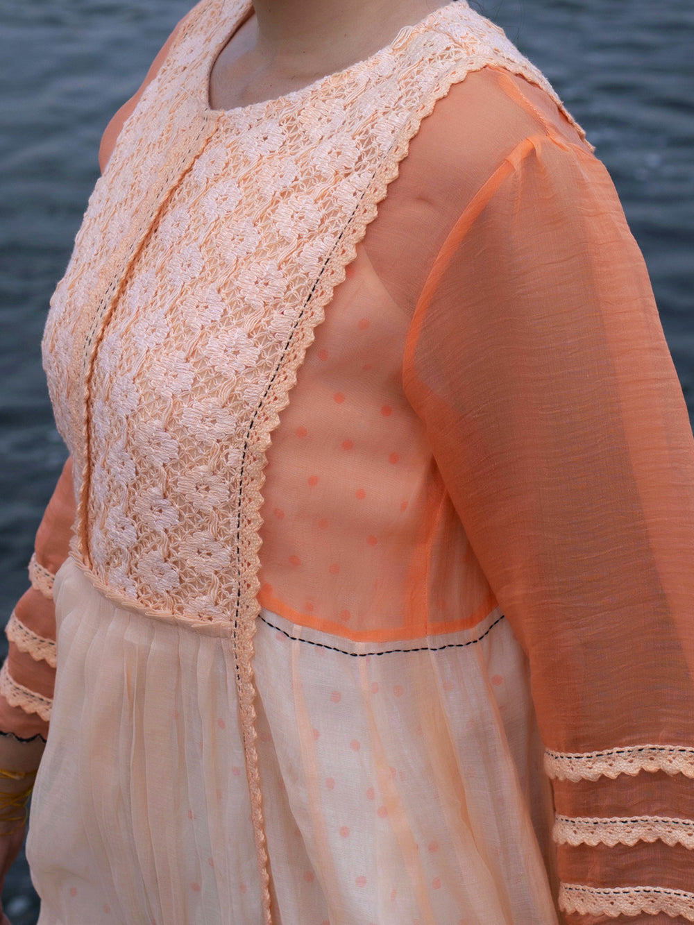 Peach Chanderi Maxi Dress