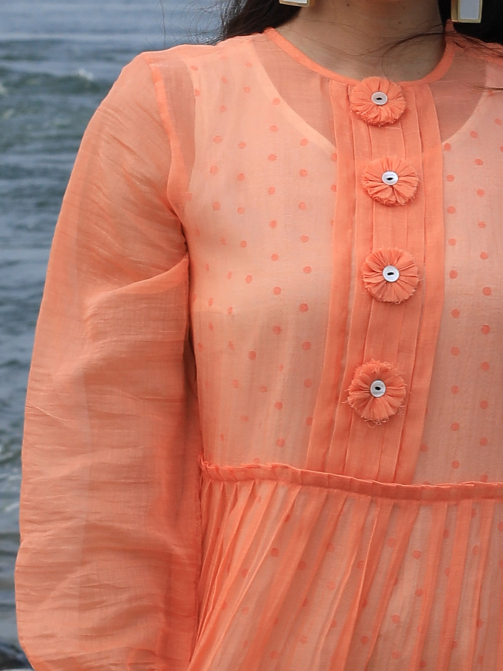 Peach Chanderi Tiered Dress