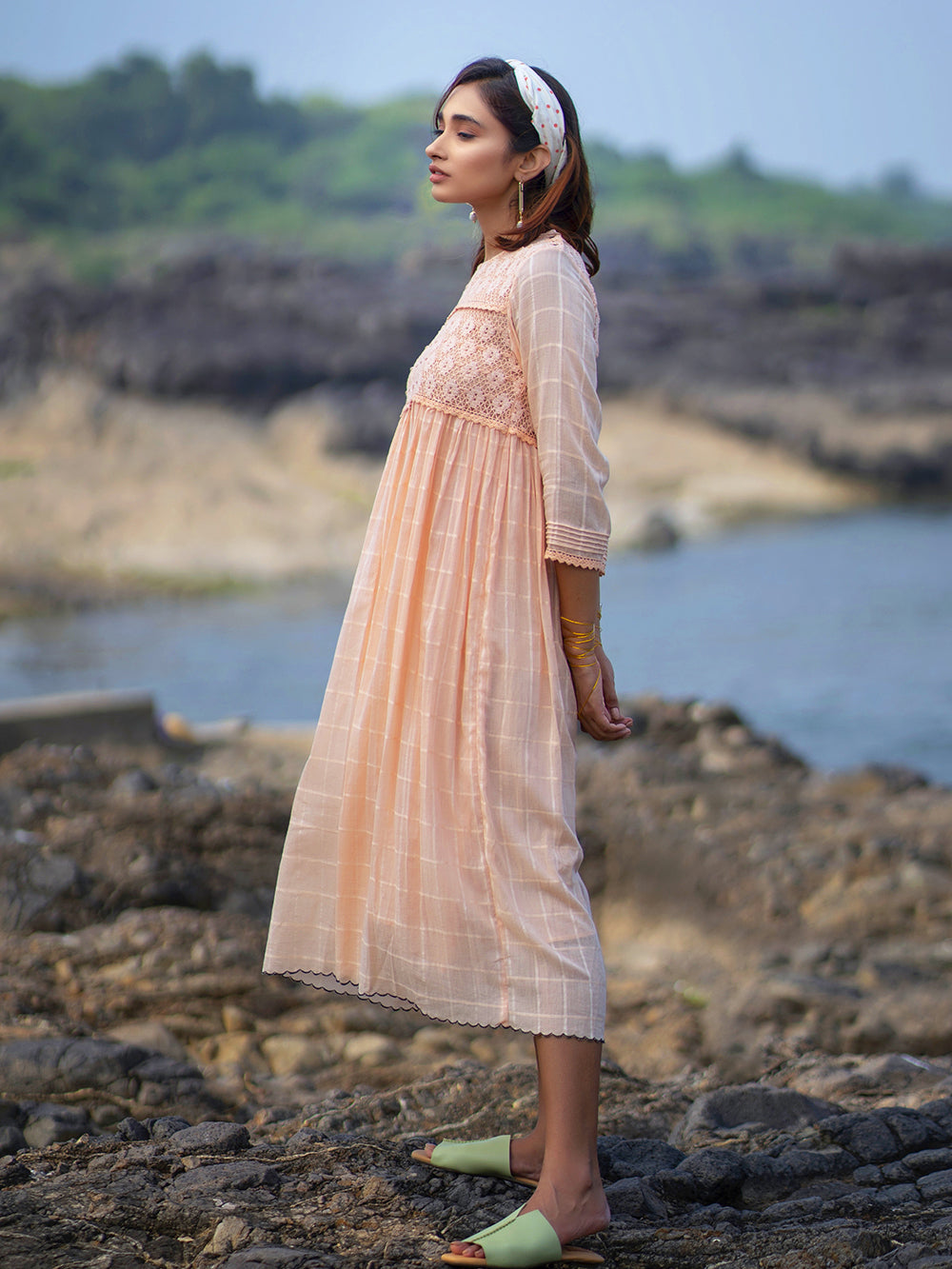 Peach Cotton Gathered Dress