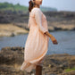 Peach Cotton Gathered Dress