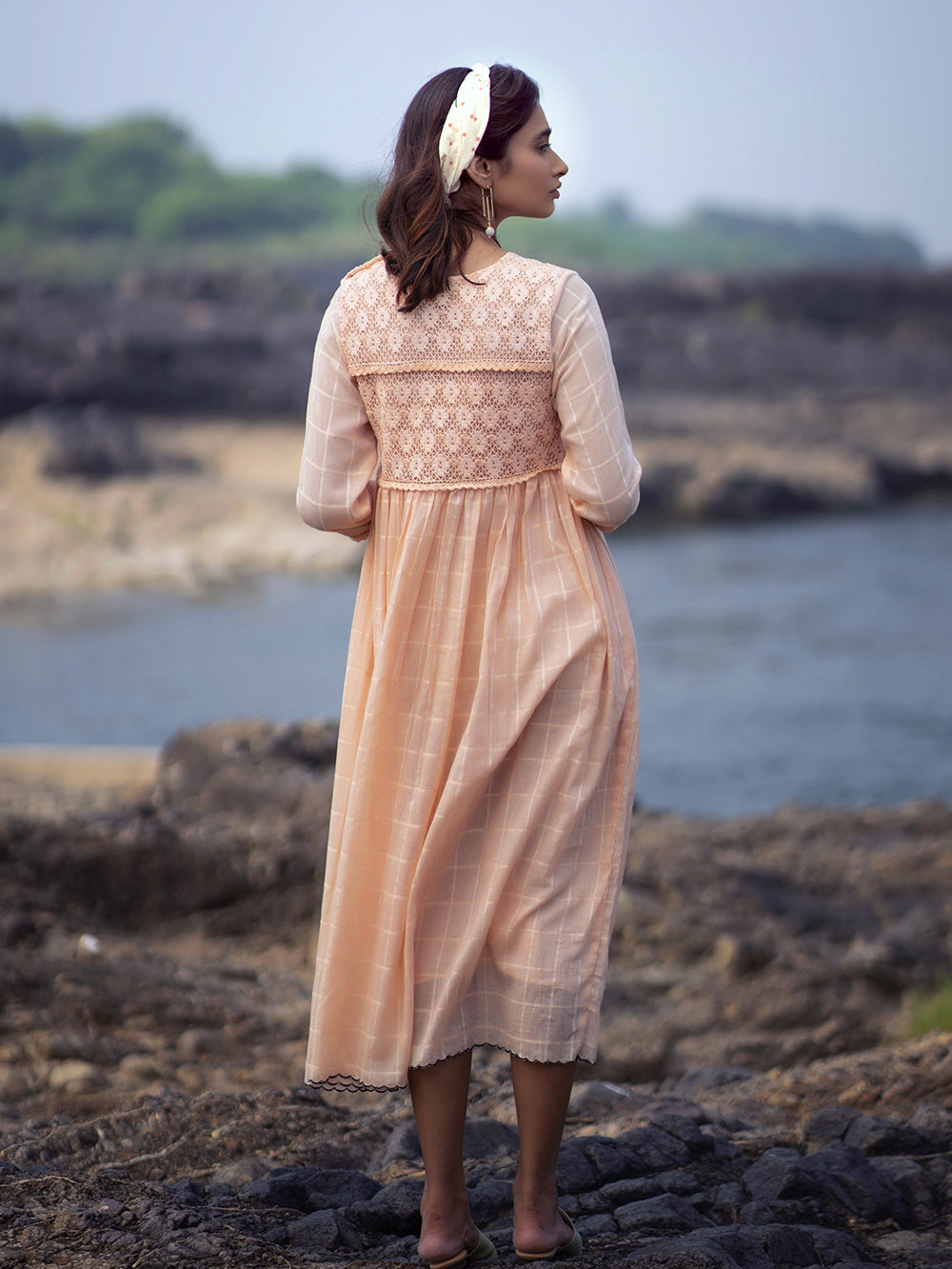 Peach Cotton Gathered Dress