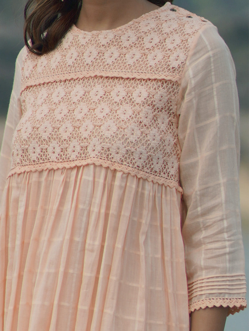 Peach Cotton Gathered Dress