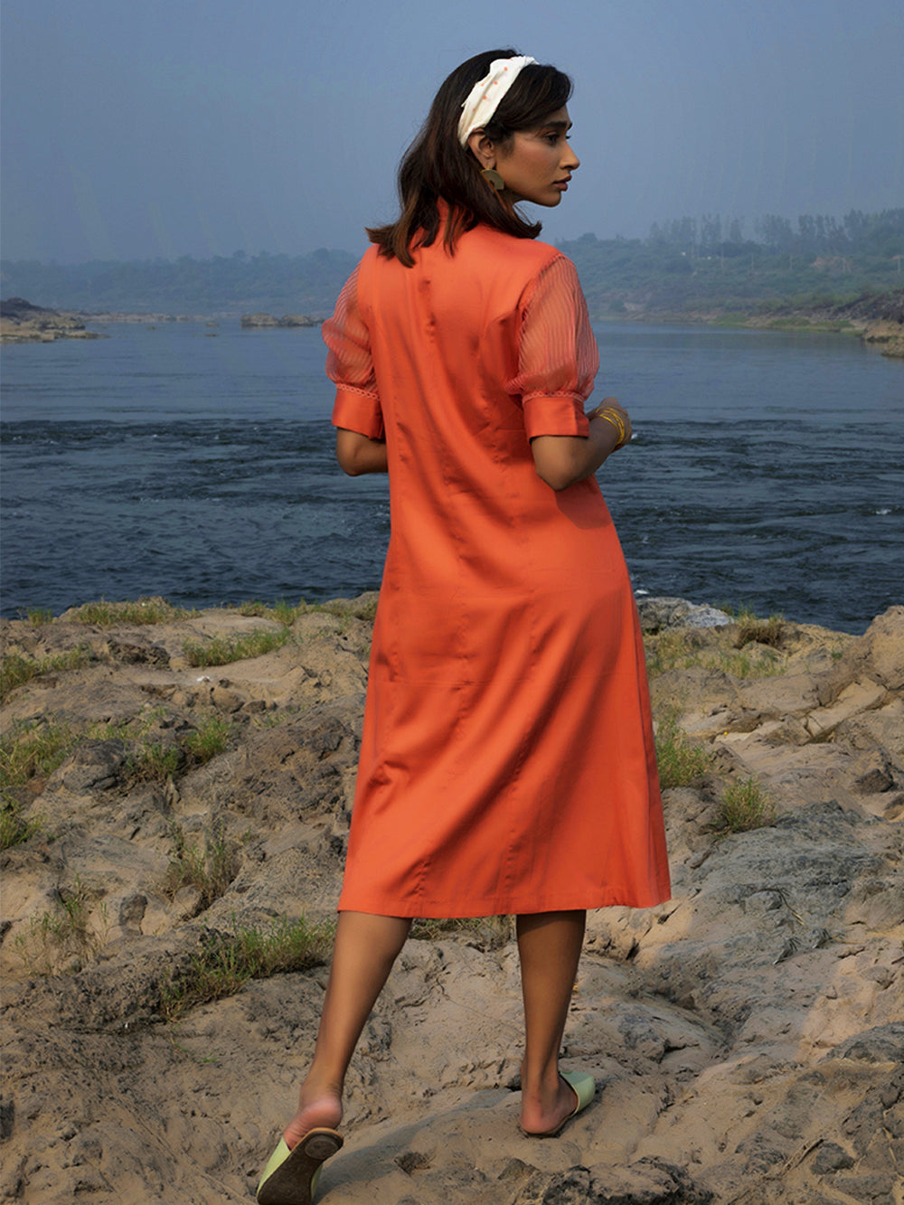 Peach Cotton Silk Shirt Dress