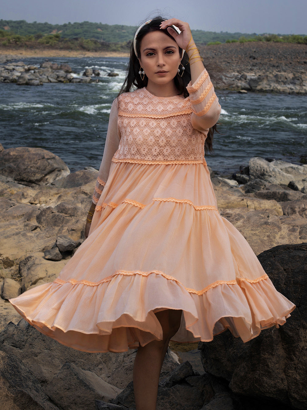 Peach Kota Tiered Dress