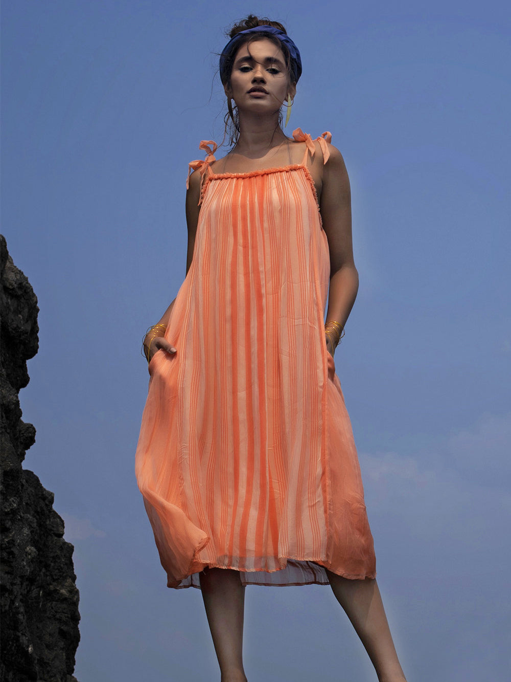 Peach Organza Strap Dress