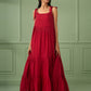 Red Breezy Tiered Cotton Maxi Dress