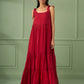 Red Breezy Tiered Cotton Maxi Dress