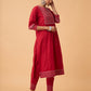 Red Cotton Kurta with Pants and Dupatta Set of 3