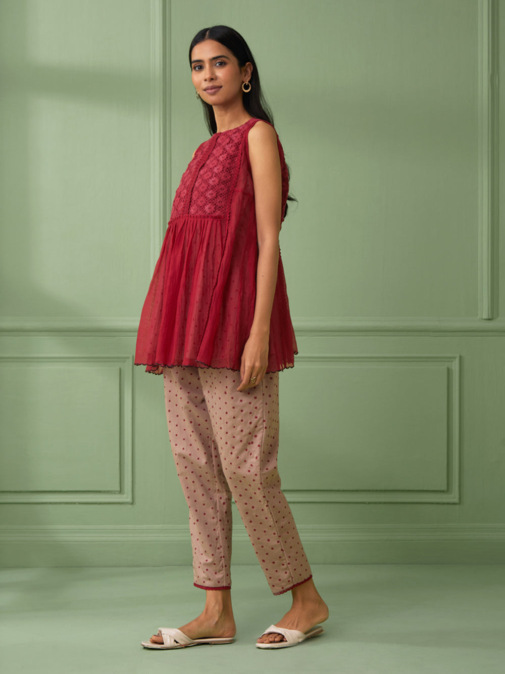 Red Cotton Shirt with Pants Set