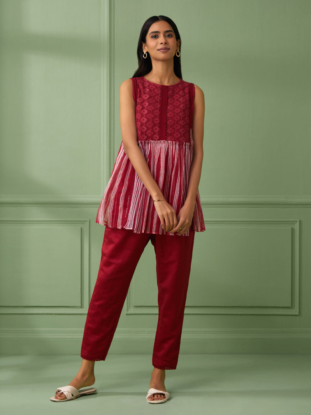 Red Cotton Shirt with Pants Set