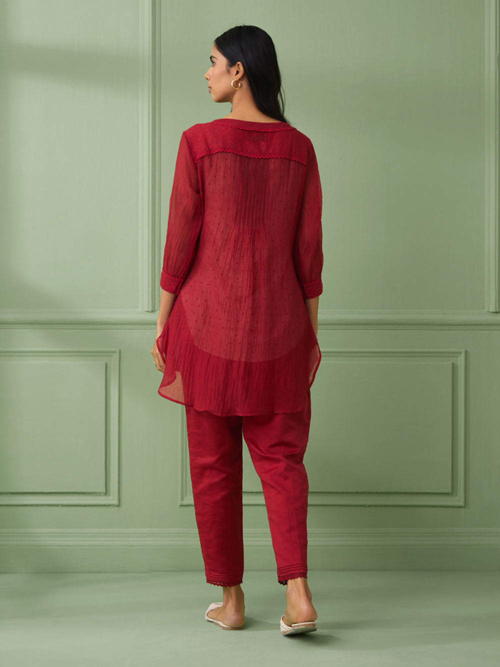 Red Cotton Shirt with Pants Set