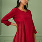 Red Cotton Silk Gathered dress