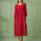 Red Cotton Silk Gathered dress