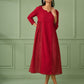 Red Cotton Silk Gathered dress