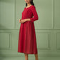 Red Cotton Silk Gathered dress