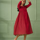 Red Cotton Silk Gathered dress