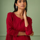 Red Cotton Silk Gathered dress