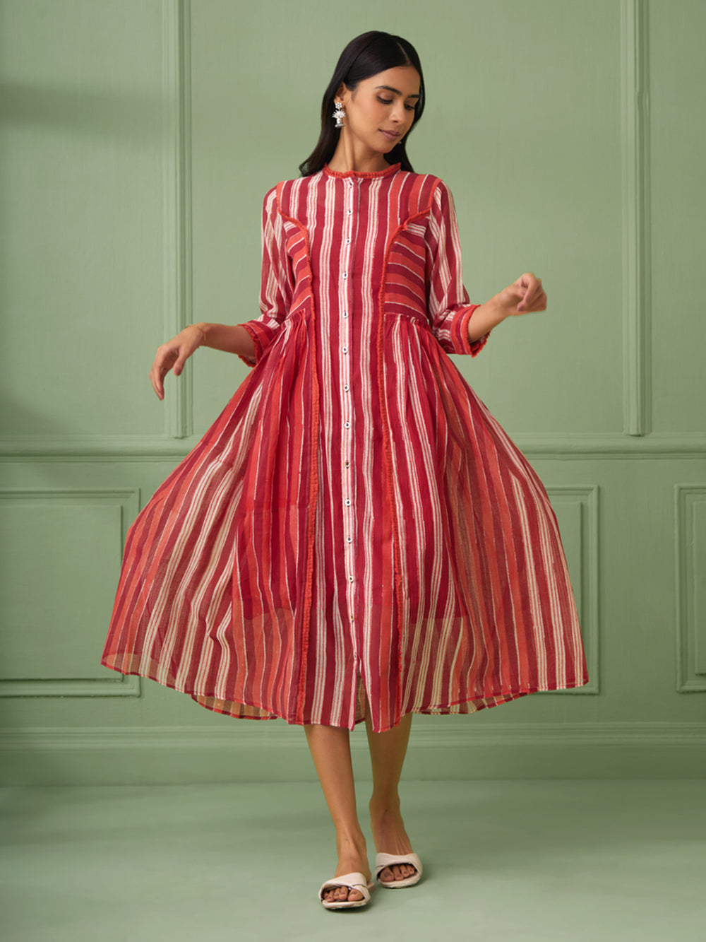 Red Cotton Stripe Jacket Dress