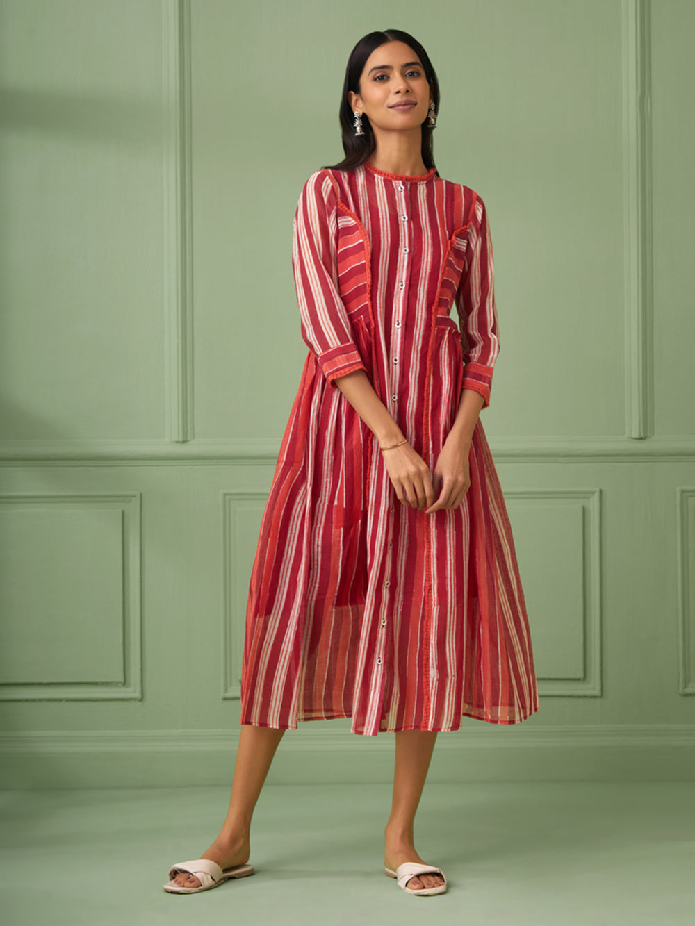 Red Cotton Stripe Jacket Dress