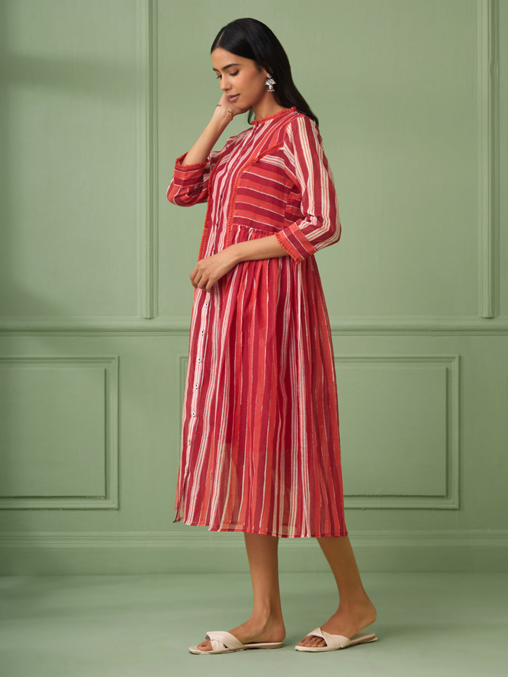 Red Cotton Stripe Jacket Dress