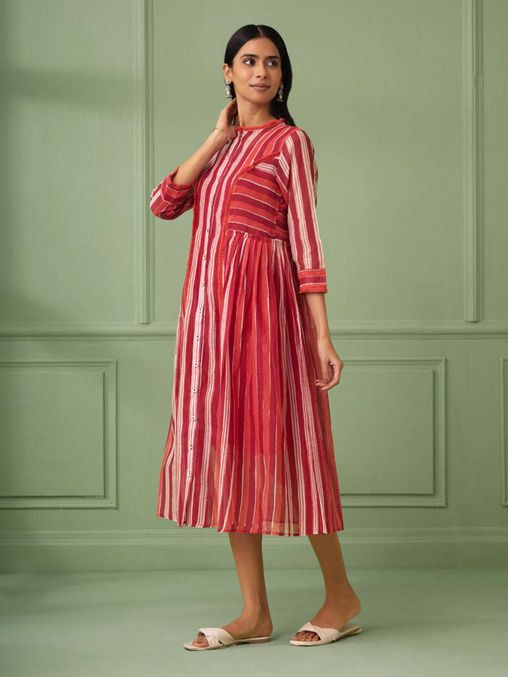 Red Cotton Stripe Jacket Dress