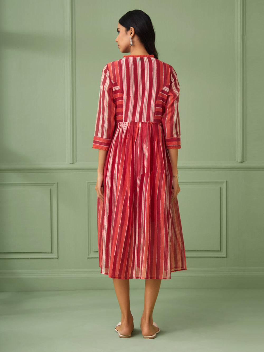 Red Cotton Stripe Jacket Dress