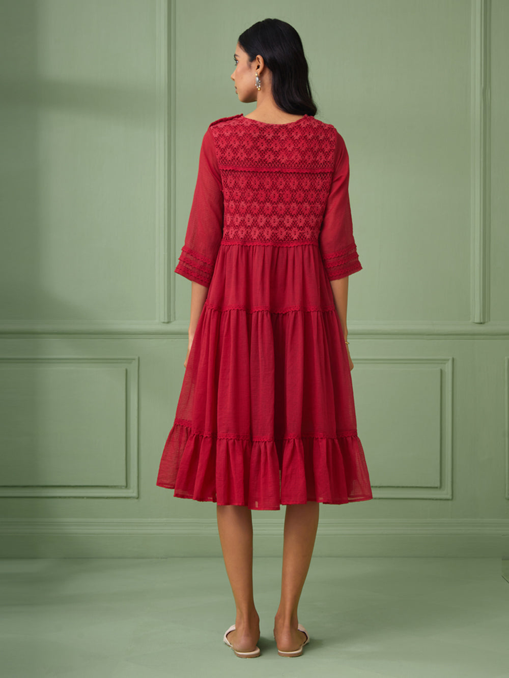 Red Cotton Tiered Dress