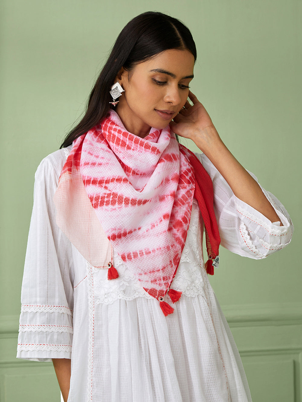 Red Shibori Dyed Cotton Stole