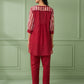 Red Stripe Cotton Shirt with Pants Set