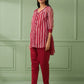 Red Stripe Cotton Shirt with Pants Set