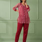 Red Stripe Cotton Shirt with Pants Set