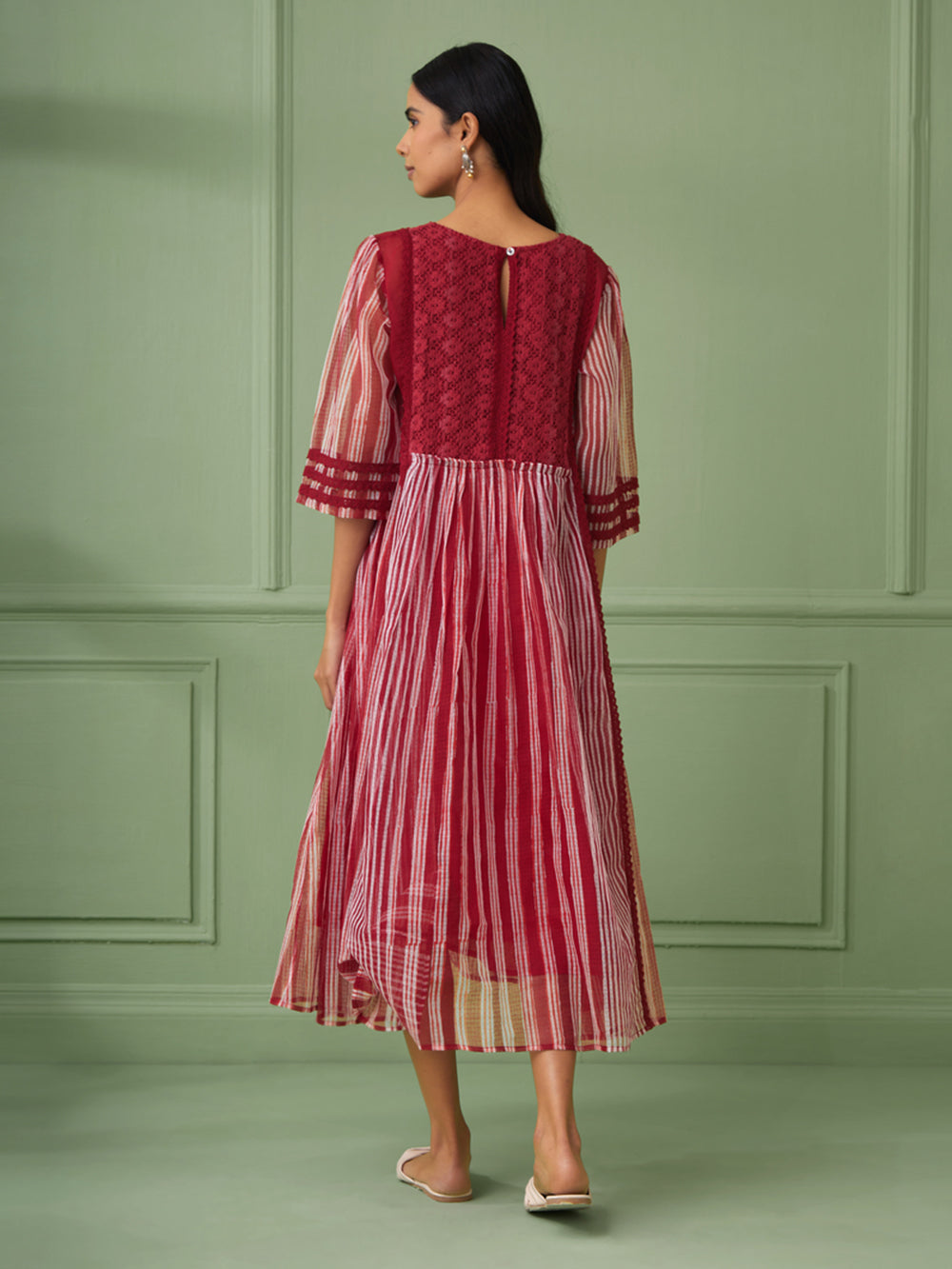 Red Stripe Cotton Silk Maxi Dress