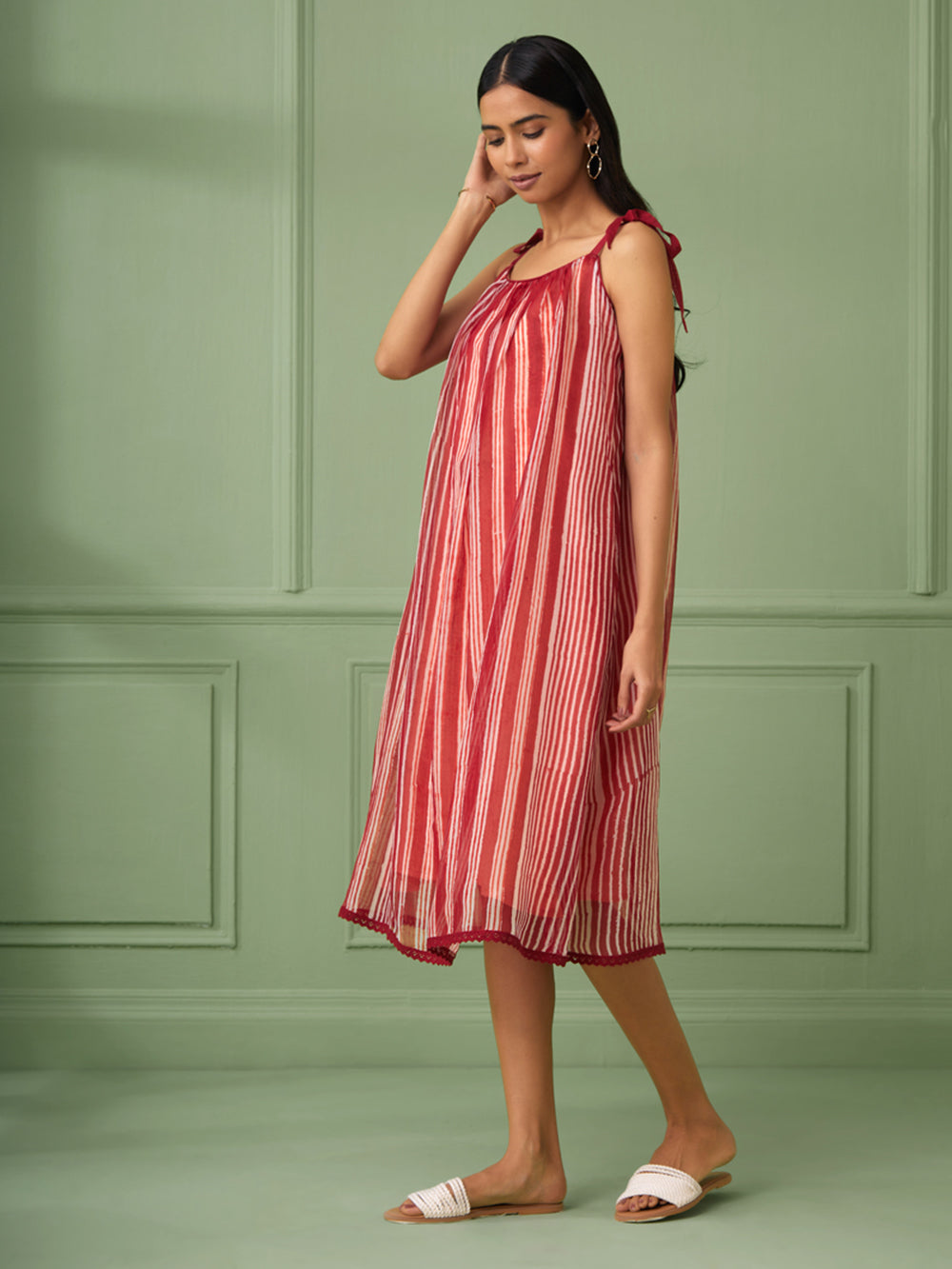 Red Striped Organza Dress