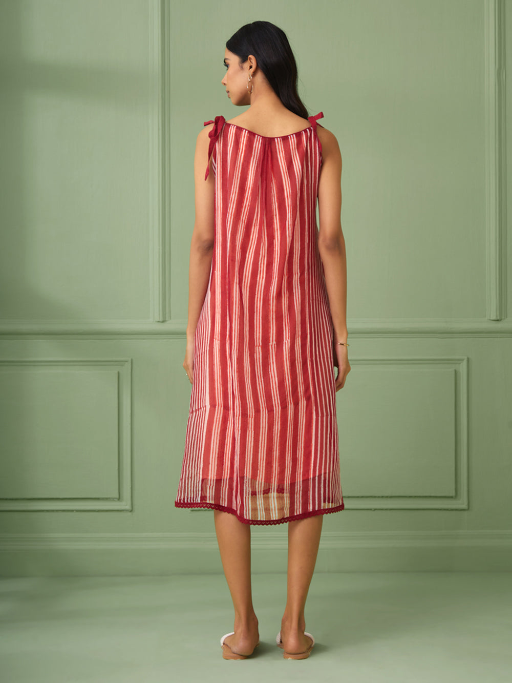 Red Striped Organza Dress