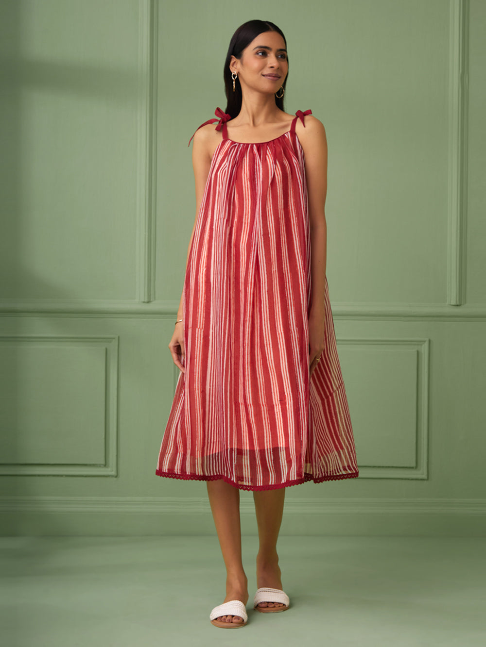 Red Striped Organza Dress