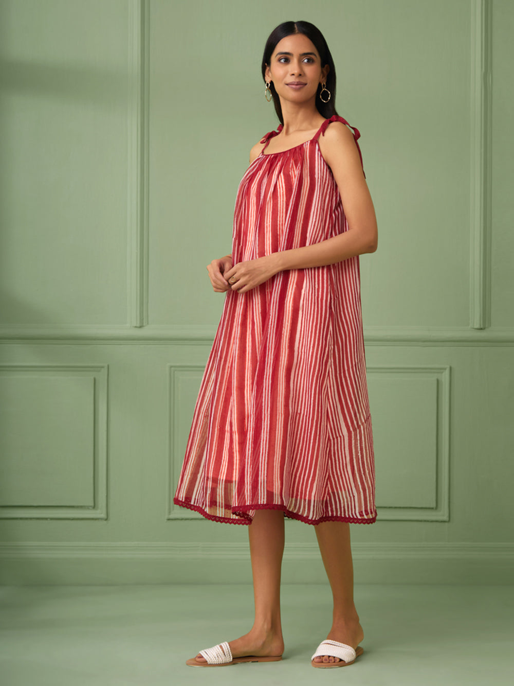 Red Striped Organza Dress