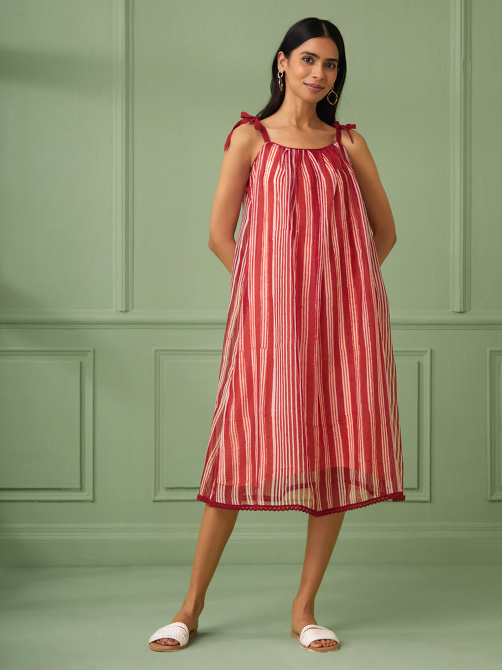 Red Striped Organza Dress