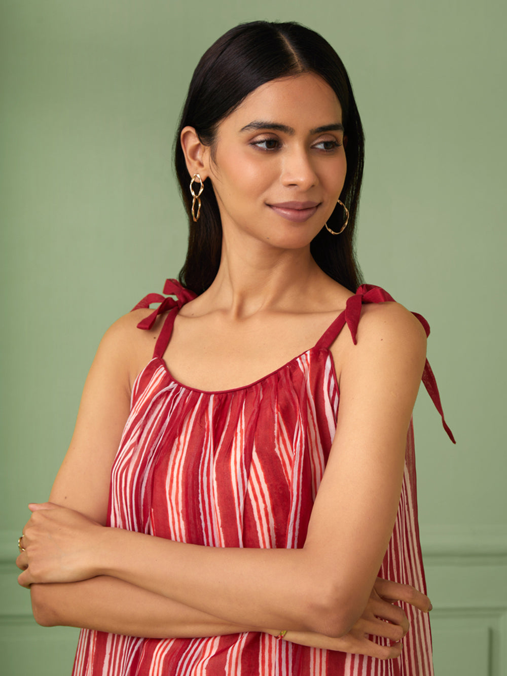 Red Striped Organza Dress