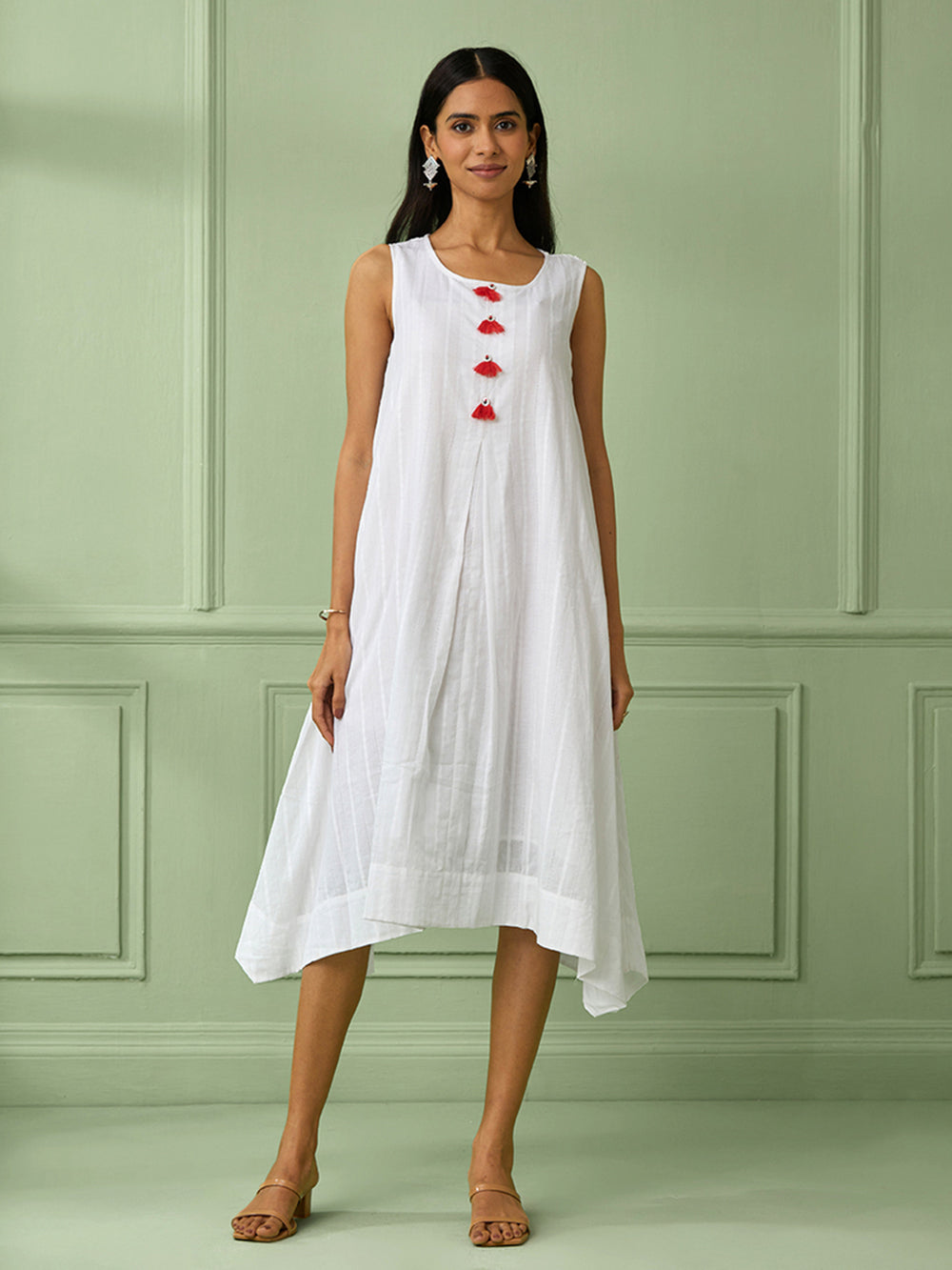 White Cotton Asymmetrical Dress