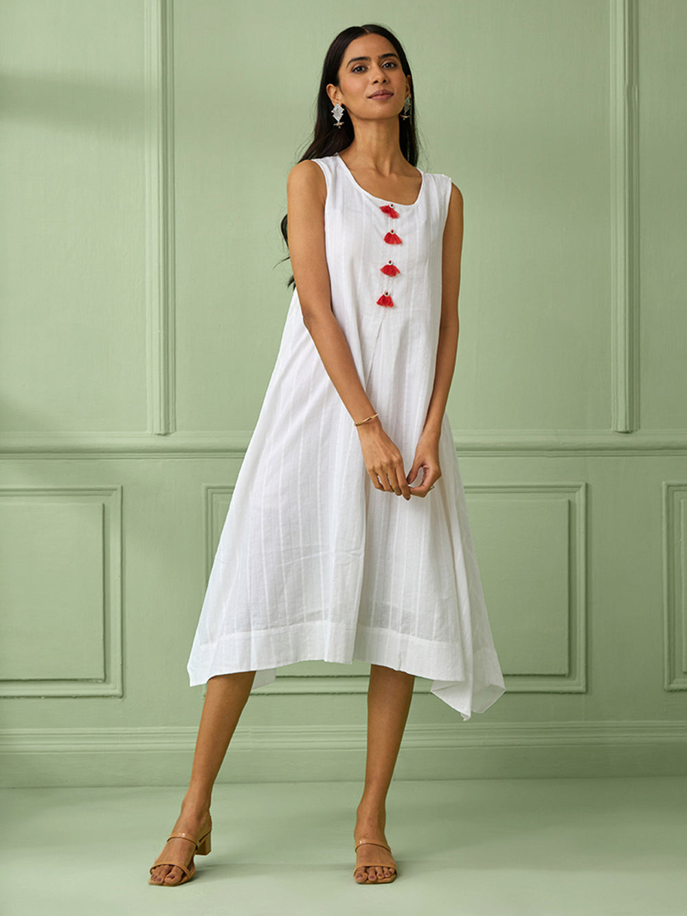 White Cotton Asymmetrical Dress