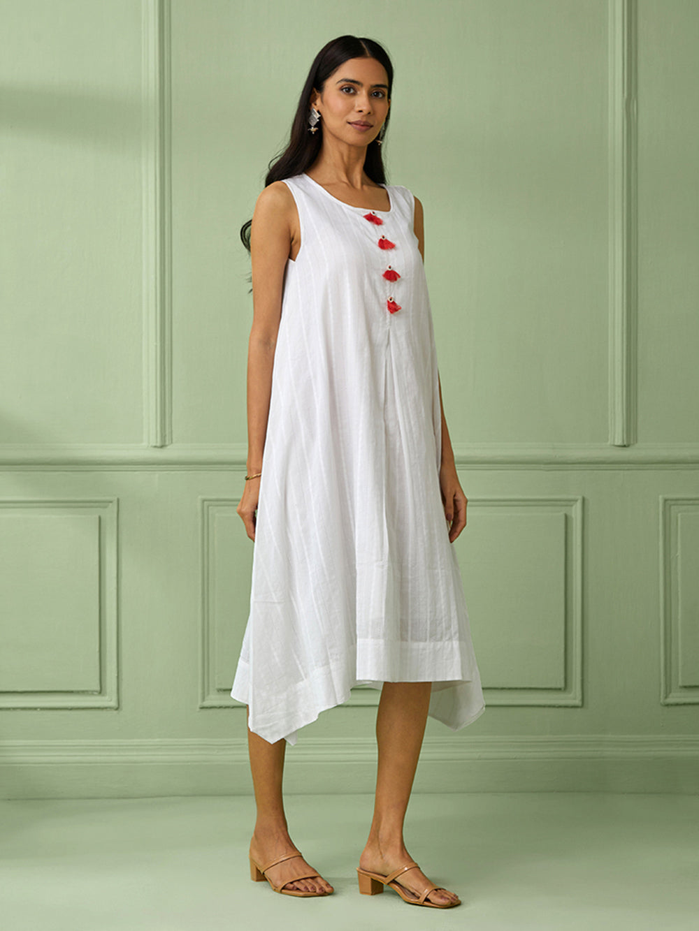 White Cotton Asymmetrical Dress