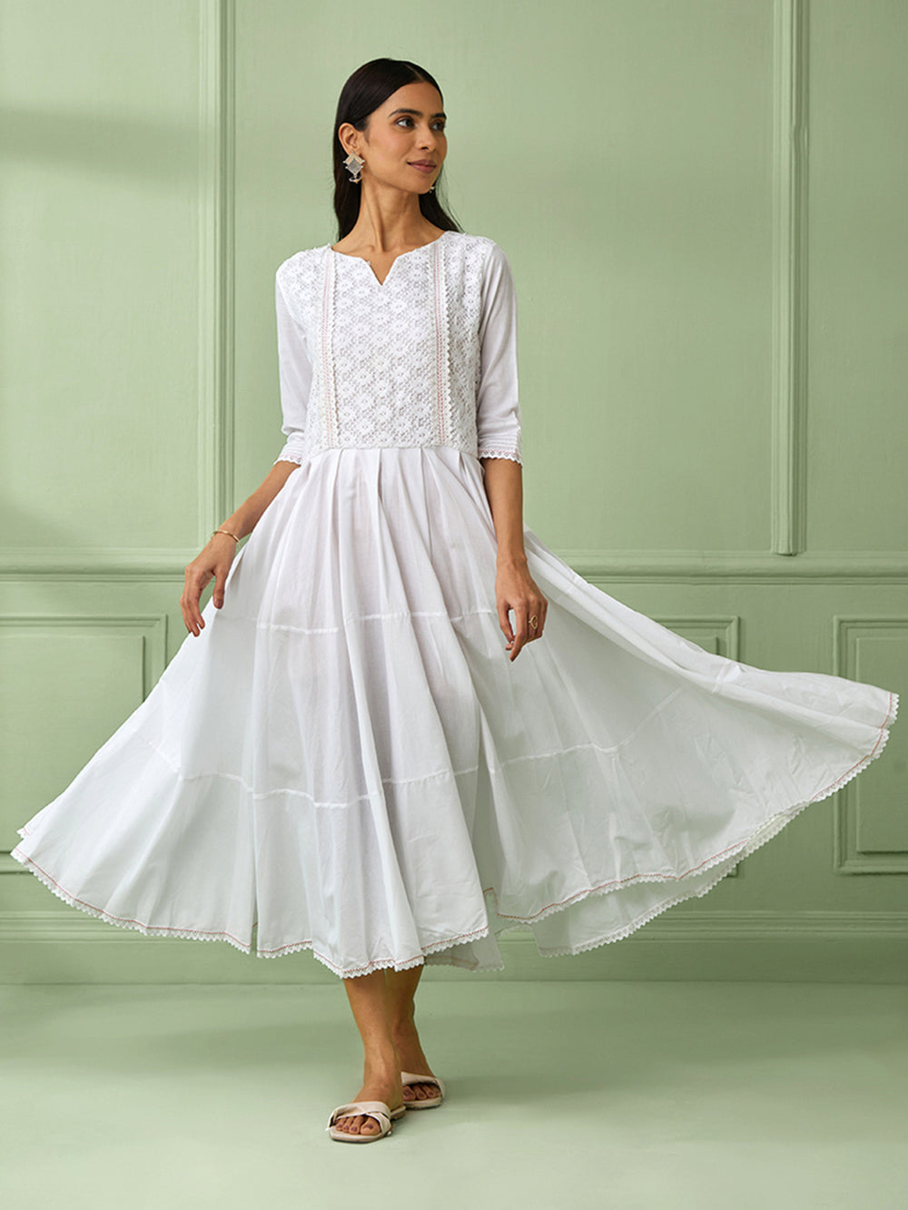 White Cotton Flared Dress