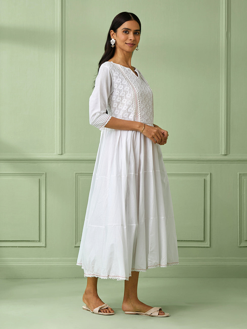 White Cotton Flared Dress