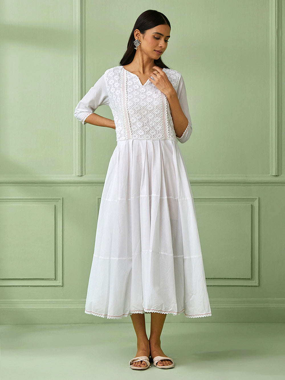 White Cotton Flared Dress