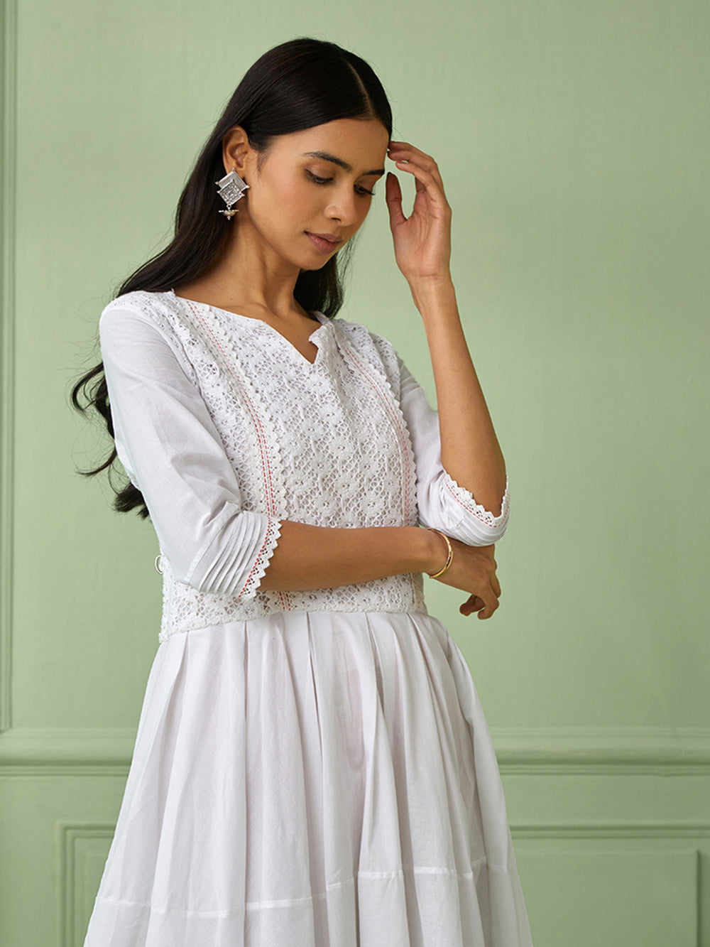 White Cotton Flared Dress