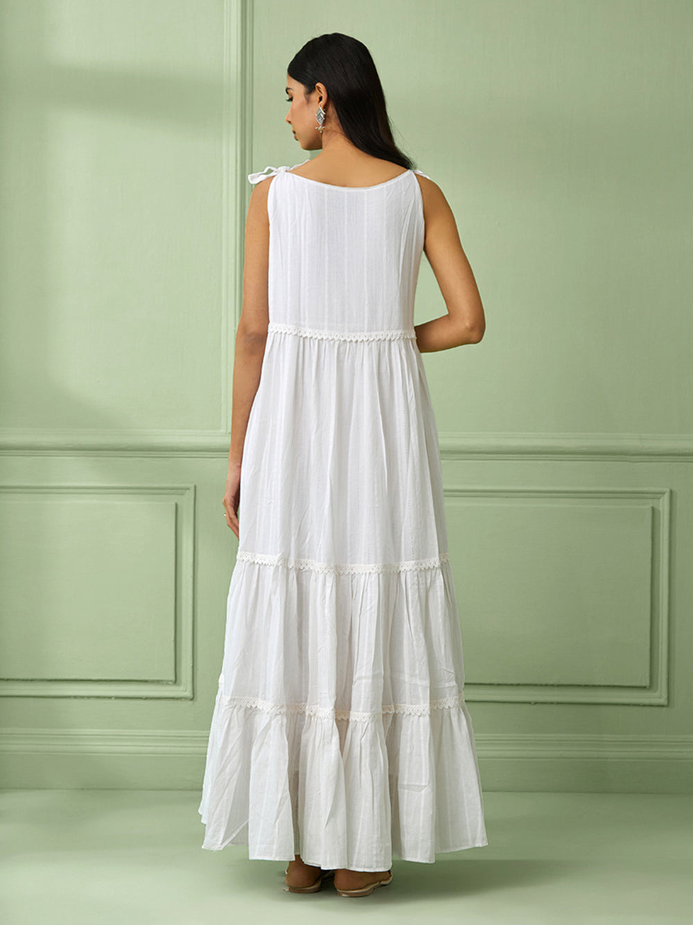 White Cotton Flounce Dress