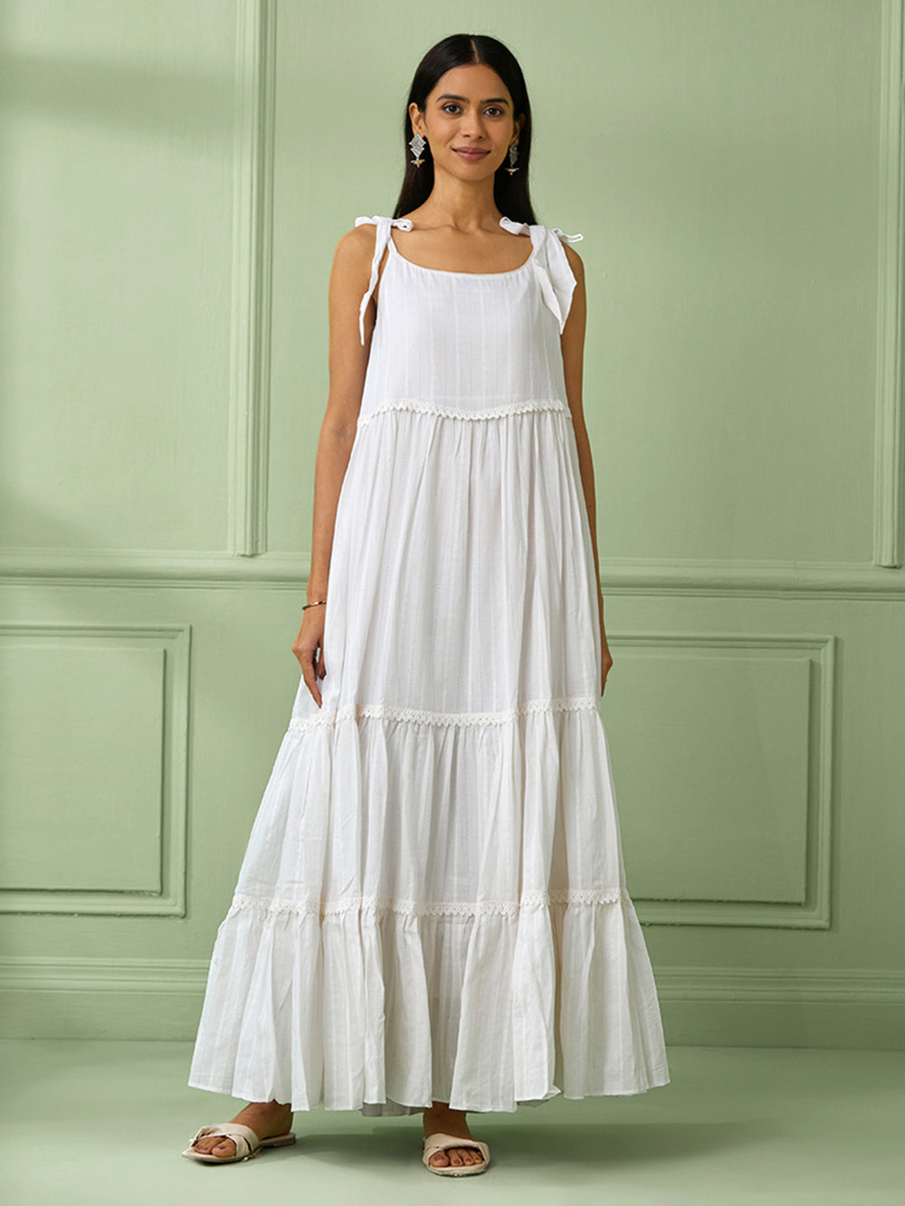 White Cotton Flounce Dress