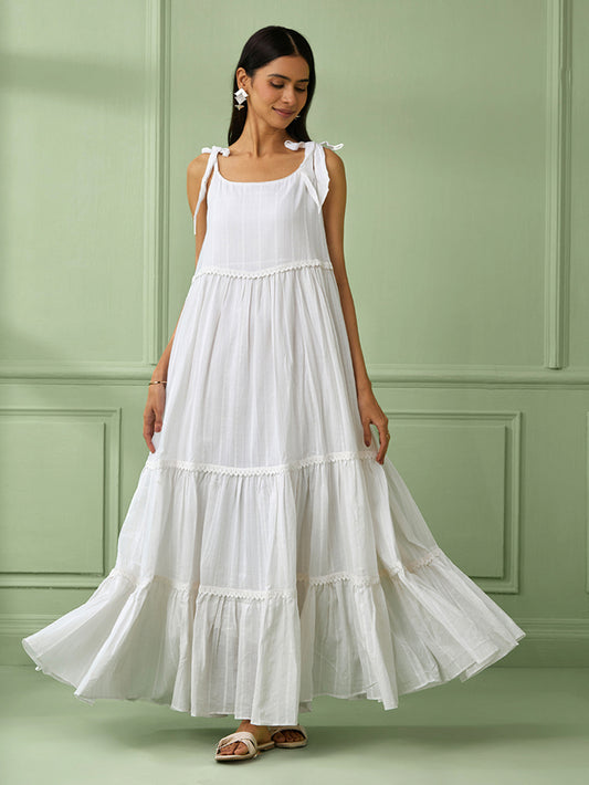 White Cotton Flounce Dress
